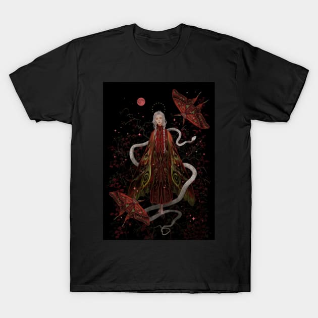 The Fae and the Red Moth T-Shirt by Afterblossom